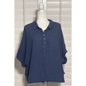 Free People We the Free Size XS Ava Oversized Cotton Henley Shirt Boho Slouchy